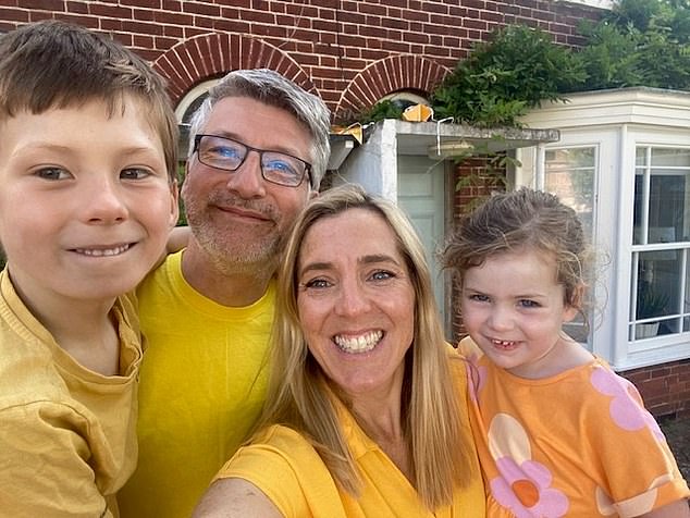 Sarah Pinnington, pictured with her five-year-old son Frankie (left), her husband Richard (centre) and four-year-old daughter Lucy (right), said Kaftrio was 'perfect' for her daughter's mutation of the disease