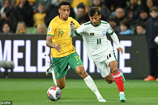 Keanu Baccus startete für die Socceroos im WM-Qualifikationsspiel gegen Bangladesch am 16. November in Melbourne