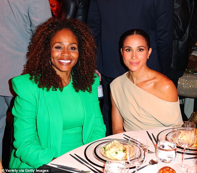 Meghan, pictured with Universal Studio Group chair Pearlena Igbokwe at the glitzy event last night
