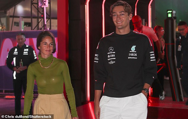 Hamilton's Mercedes teammate George Russell arrived with girlfriend Carmen Montero Mundt