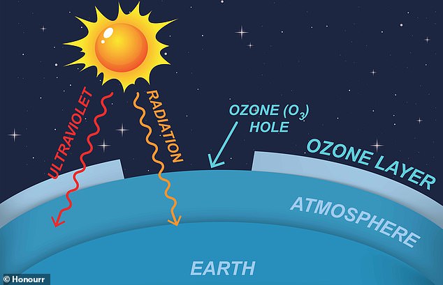 In der Stratosphäre befindet sich die Ozonschicht, eine dünne Region, die fast das gesamte schädliche ultraviolette Licht der Sonne absorbiert