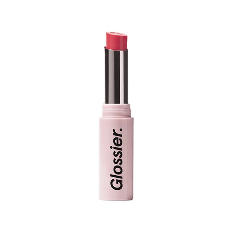 Glänzenderer Ultraslip in rosa Lippenstifttube auf weißem Hintergrund