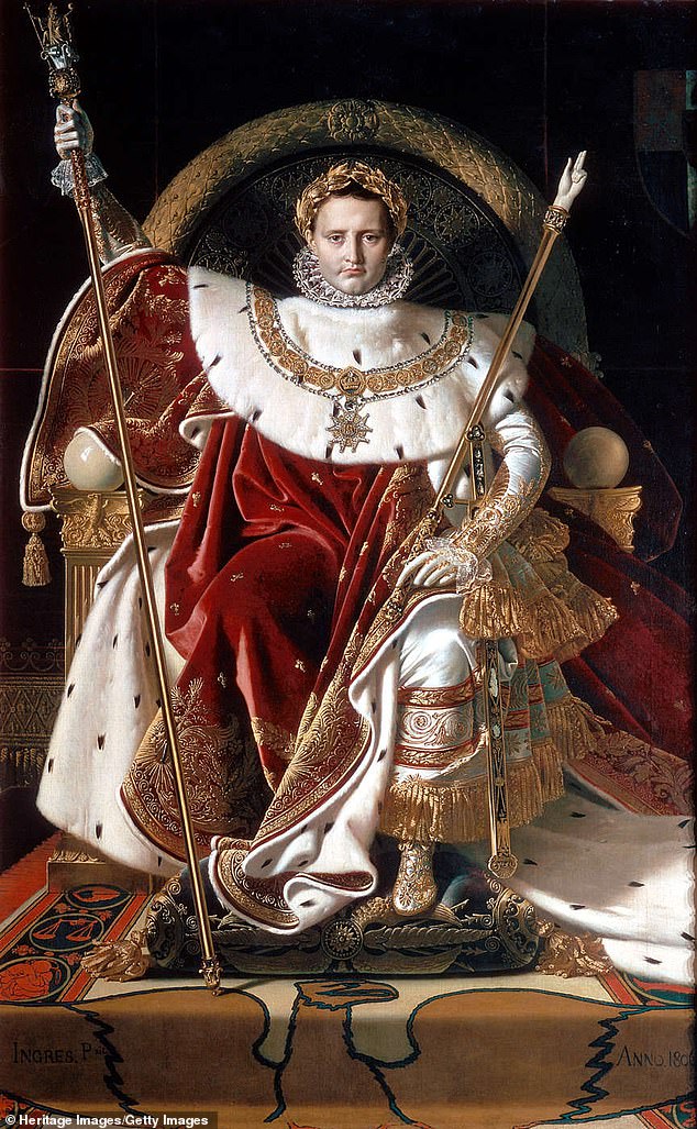 Napoleon, der oben auf seinem Kaiserthron im Jahr 1804 abgebildet ist, war sechs Jahre jünger als seine Frau Josephine