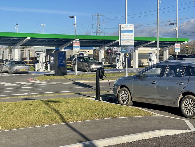 The gigahub, which is the largest in the UK, is home to 150 seven-kilowatt AC charging bays and 30 more super-fast, 300kW DC charging bays - enabling 180 vehicles to to charge simultaneously