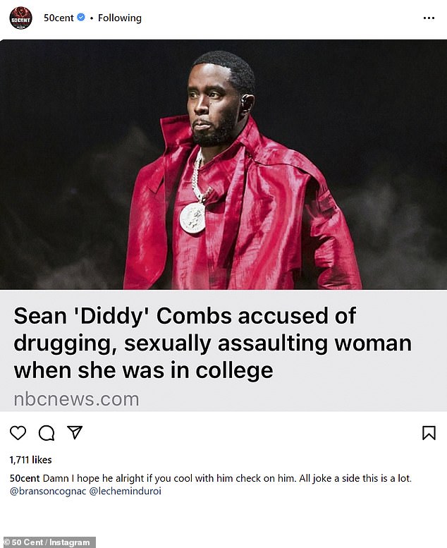 Update: 50 Cent hat auch eine weitere Schlagzeile und ein Foto von Diddy in einem separaten Beitrag geteilt und eine ernstere Bemerkung gemacht, indem er Folgendes eintippte: „Verdammt, ich hoffe, es geht ihm gut, wenn du cool mit ihm bist, schau nach ihm.“  Alle machen Witze, das ist eine Menge.