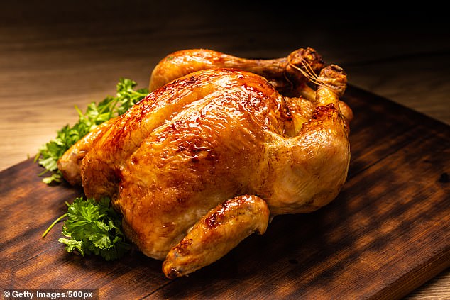 The day is rounded off by a roast chicken dinner (roast potatoes, bread sauce from scratch, savoy cabbage and carrot (stock photo)