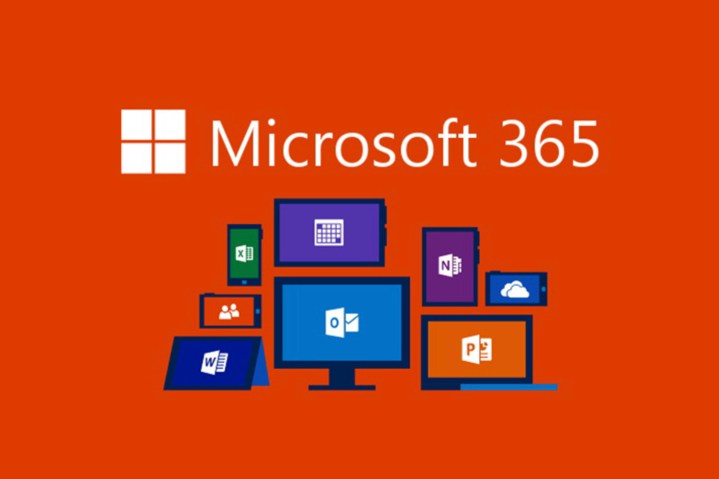 Office 365-Apps auf orangefarbenem Hintergrund.