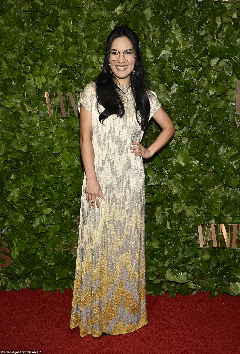 Night out: Ali Wong, who won Outstanding Performance in a New Series for her Beef, wowed in a ombré dress with a chevron pattern