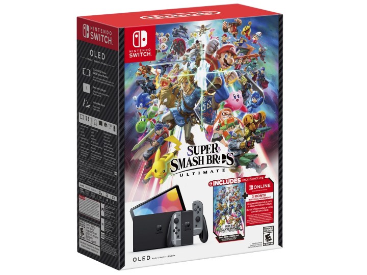 Die Box des Nintendo Switch OLED Super Smash Bros. Ultimate-Pakets.