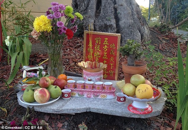 Abgebildet sind Opfergaben von Früchten und Blumen an den Buddha.  Bild mit freundlicher Genehmigung der Creative Commons-Lizenz