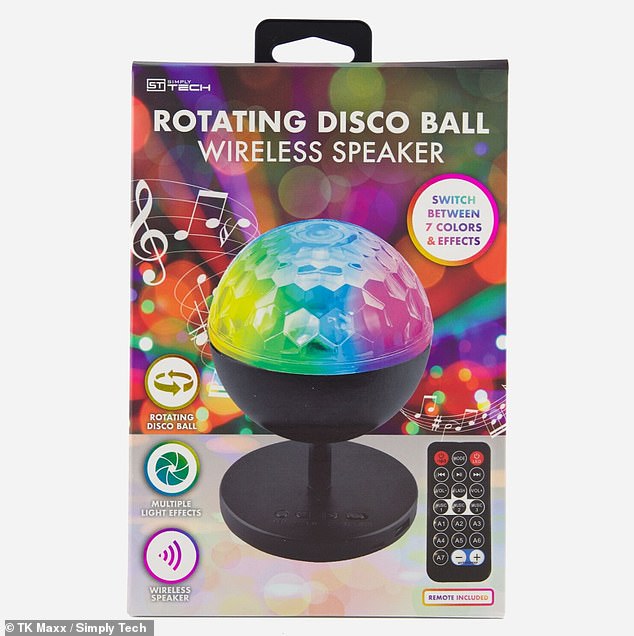 The £12 Simply Tech Multicoloured Rotating Disco Ball Wireless Speaker has multiple light effects, and includes a speaker, charger and remote control
