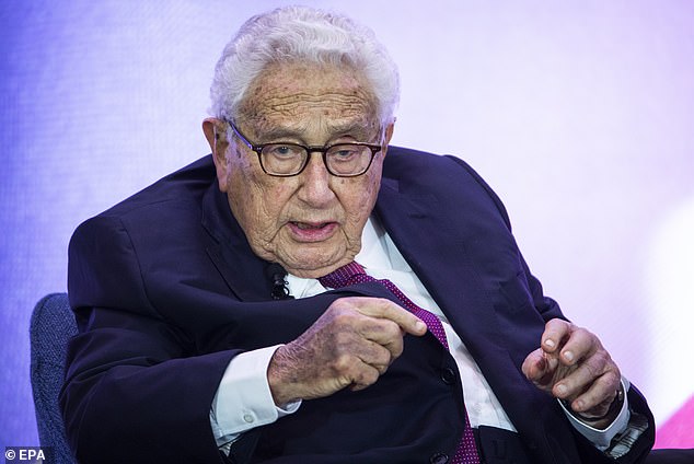 Kissinger hält eine Rede bei der Feier zum 230-jährigen Jubiläum des US-Außenministeriums in Washington, D.C. im Jahr 2019