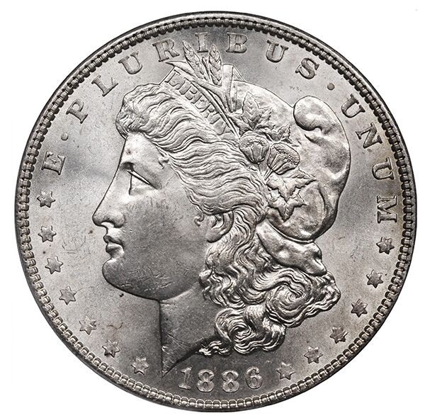 Vorderseite mit Morgan-Dollar von 1886.