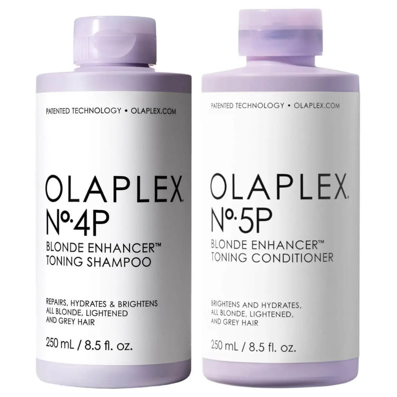 Olaplex No.4P und No.5P Toning Bundle zwei lila Flaschen auf weißem Hintergrund