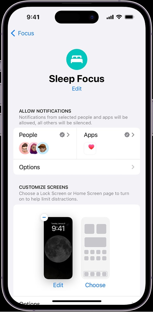 Mit Sleep Focus können Sie verschiedene Optionen ändern, damit Sie besser schlafen können (Apple)