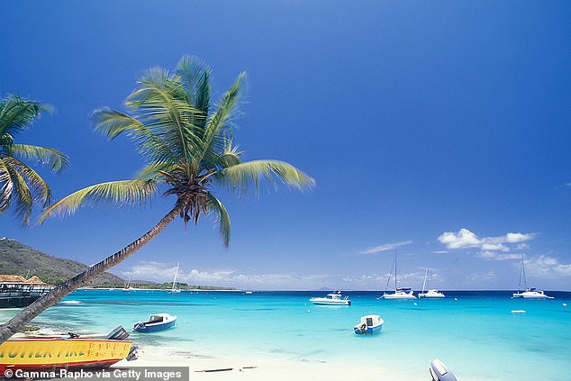 Bunter Spaß: TV-Moderatorin Kate Silverton machte mit ihrer Familie Urlaub auf der Karibikinsel Mustique.  Oben ist die unglaubliche Britannia Bay