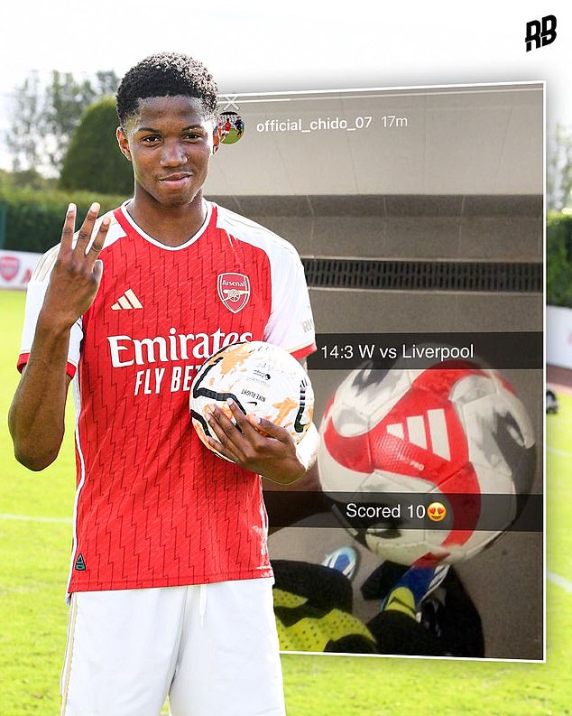 Arsenal-Youngster Chido Obi-Martin (oben) erzielte 10 Tore gegen die Jugendmannschaft von Liverpool