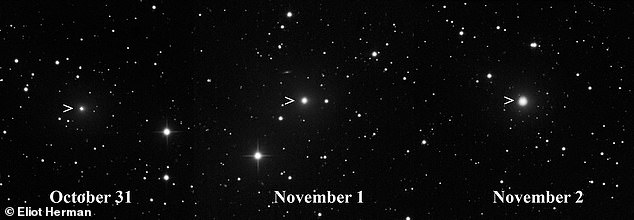 Der in Arizona ansässige Amateurastronom Eliot Herman sagte, der Komet sei am 31. Oktober abrupt um fast das Hundertfache heller geworden und werde in den folgenden Tagen immer heller
