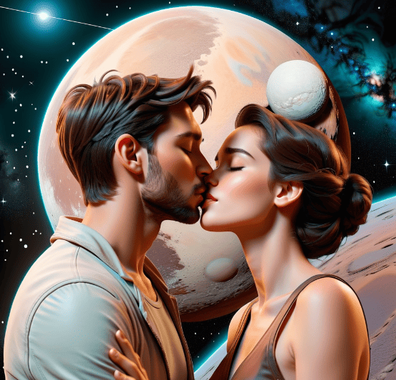 Bild eines Paares, das die Synastrie von Pluto und Quecksilber symbolisiert