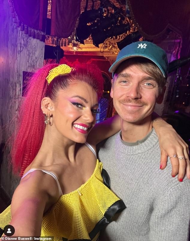 Supportive: Professional dancer Dianne Buswell took to her Instagram ahead of the show to gush over her boyfriend Joe Sugg as he headed up to Blackpool to watch her