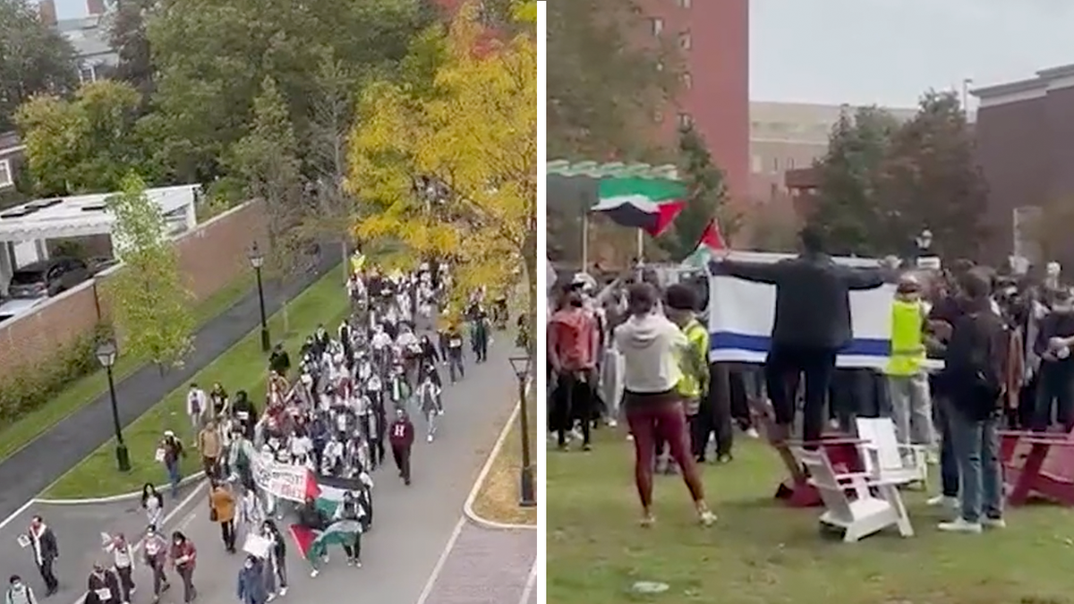 Demonstranten versammeln sich an der Harvard-Universität, um Israels zu verurteilen "Völkermord" der Palästinenser