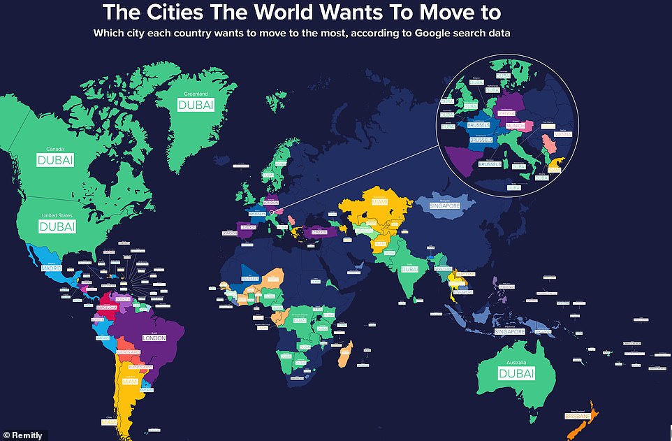 Eine faszinierende, überarbeitete Weltkarte von Remitly zeigt die Städte, in die die Menschen auf der ganzen Welt am liebsten ziehen möchten – und dabei ist Dubai die Nummer eins