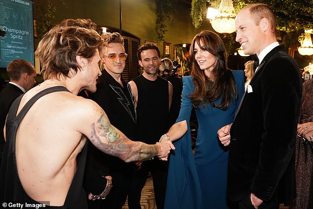 The Prince and Princess of Wales meet members of McFly during the Royal Variety Performance