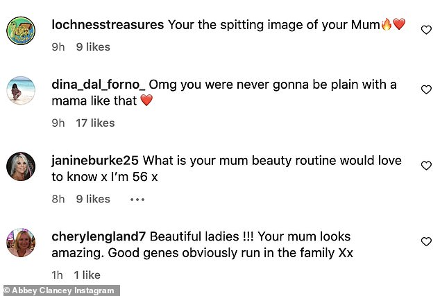 Im Kommentarbereich teilte ein Fan mit: „Das ist nicht deine Mutter.“  Auf keinen Fall.  Sie sieht aus wie 35!‘