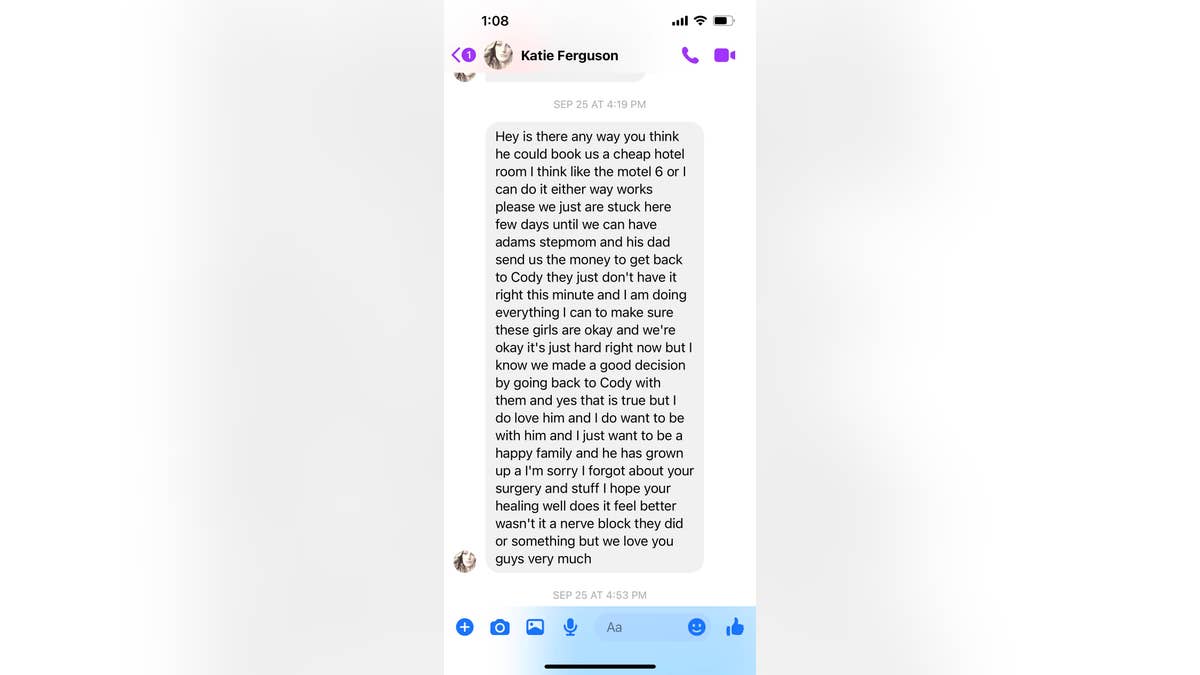 Eine Nachricht von Katie Ferguson an ihre Stiefmutter vom 24. September