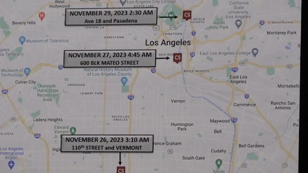 LAPD-Karte mit drei markierten Orten