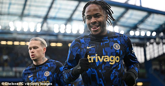 LONDON, ENGLAND - DECEMBER 03: Raheem Sterling of Chelsea warms up prior to the Premier League match between Chelsea FC and Brighton & Hove Albion at Stamford Bridge on December 03, 2023 in London, England. (Photo by Darren Walsh/Chelsea FC via Getty Images)