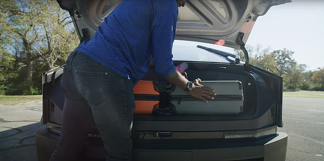 The front trunk of the Cybertruck fits two carry-on-sized suitcases, but not much beyond that