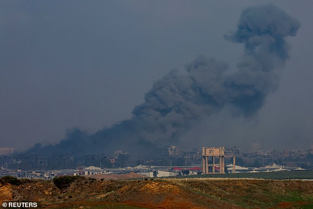 Smoke rises in Gaza, amid the ongoing conflict between Israel and the Palestinian Islamist group Hamas, as seen from southern Israel, on Wednesday