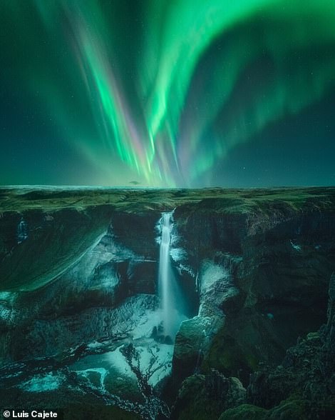 Luis Cajete witnessed this breathtaking Northern Lights display over the stunning Haifoss waterfall in Iceland. He described the moment as a 'dream come true'