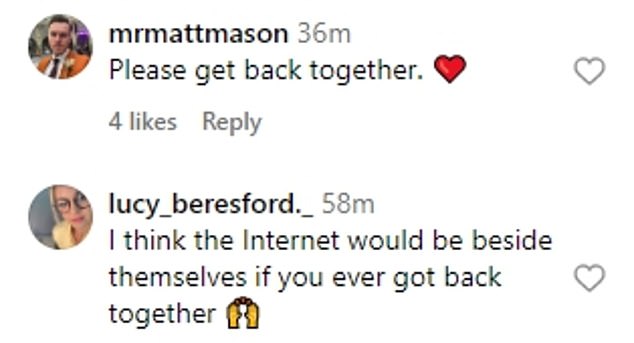 Der Beitrag wurde schnell von einer Flut von Kommentaren eifriger Fans überschwemmt, die ihre Hoffnung äußerten, dass das Paar wieder zusammen sei