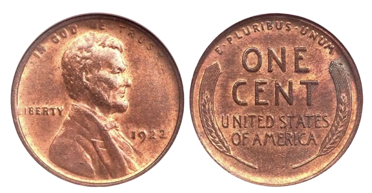 1922 Lincoln Cent Nr. D mit starker Rückseite.  Bild: NGC.