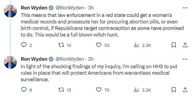 Nach der Veröffentlichung des Briefes warnte Wyden, dass die derzeitige Politik zu einer Hexenjagd auf Frauen führen könnte, die eine Abtreibung anstreben