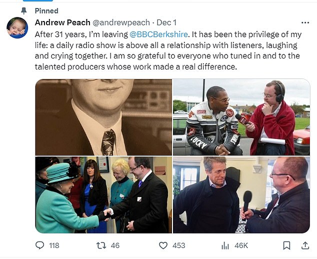 In his Twitter announcement, Andrew shared a series of images, including shots showing his first BBC headshot and a meeting with the Queen