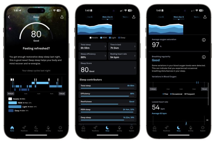 Screenshots von Schlaf-Tracking-Daten aus der Oura-App.