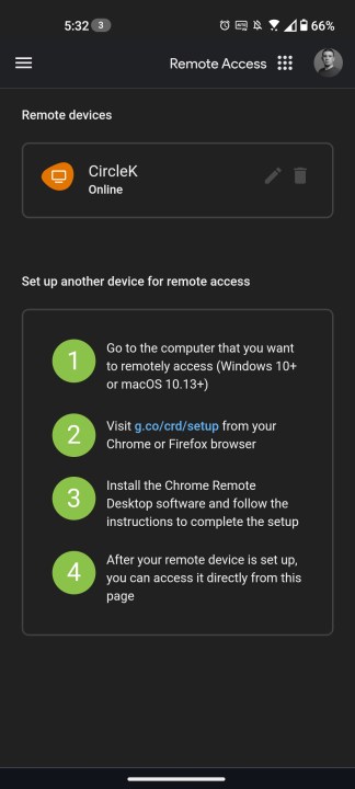 Remote-Verbindung zu einem Desktop-PC über Chrome Remote Desktop.