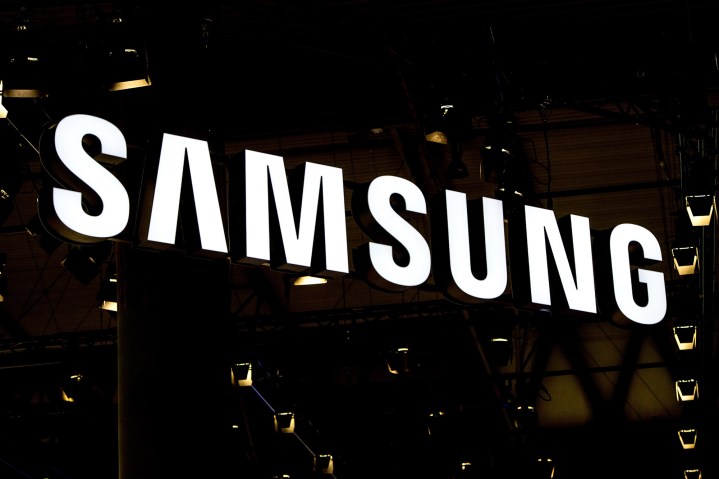 Samsung-Logo-Schild auf dem Mobile World Congress.