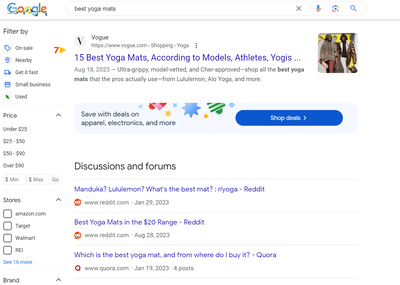Screenshot von Google für [best yoga mats]