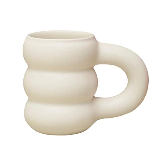joyxiwa Keramik-Kaffeetasse, kreative süße Tasse mit dickem Griff für Büro und Zuhause, mikrowellengeeignet, für Kaffee- und Innenarchitektur-Liebhaber – nordische Tasse 300 ml/10 Unzen für Latte, Tee, Milch (weiß).