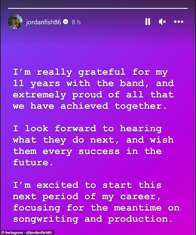 Jordan ging kurz nach der Ankündigung auf Instagram, um ein eigenes Statement zu teilen