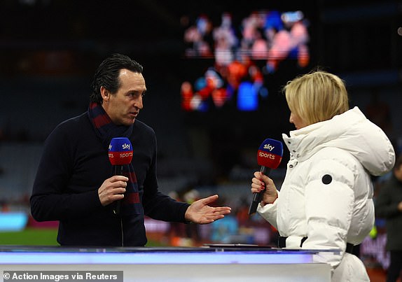 Soccer Football - Premier League - Aston Villa v Sheffield United - Villa Park, Birmingham, Britain - December 22, 2023 Aston Villa manager Unai Emery is interviewed before the match Action Images via Reuters/Matthew Childs NO USE WITH UNAUTHORIZED AUDIO, VIDEO, DATA, FIXTURE LISTS, CLUB/LEAGUE LOGOS OR 'LIVE' SERVICES. ONLINE IN-MATCH USE LIMITED TO 45 IMAGES, NO VIDEO EMULATION. NO USE IN BETTING, GAMES OR SINGLE CLUB/LEAGUE/PLAYER PUBLICATIONS.