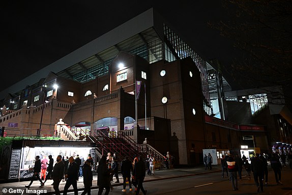 BIRMINGHAM, ENGLAND - DECEMBER 22: General view outside the stadium as fans arrive prior to the Premier League match between Aston Villa and Sheffield United at Villa Park on December 22, 2023 in Birmingham, England. (Photo by Shaun Botterill/Getty Images)