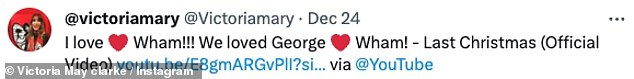 Auf X, früher bekannt als Twitter, schrieb sie: „Ich liebe Wham!!!  Wir haben George geliebt.