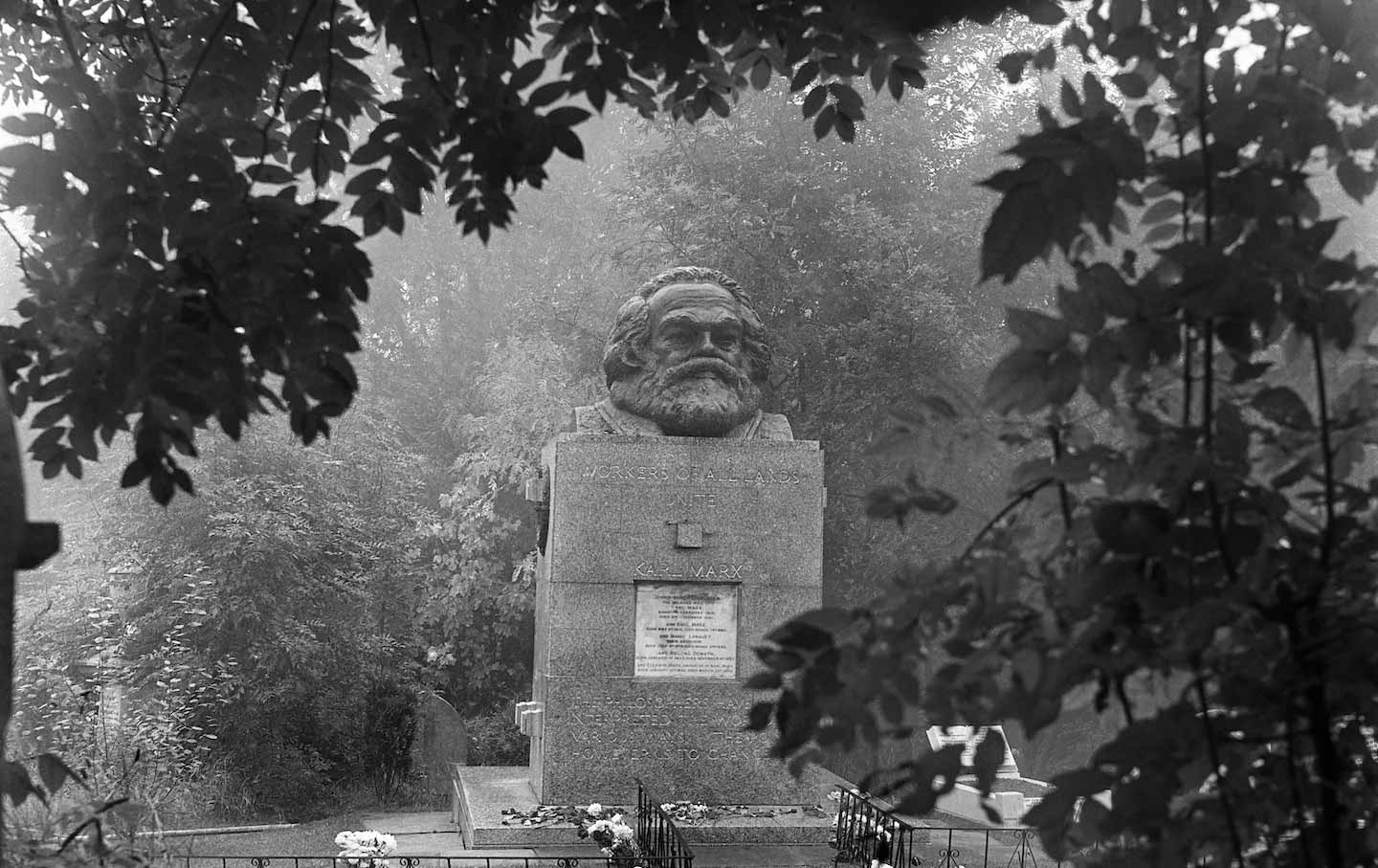 Tomb of Karl Marx at Highgate Cemetery in London, 1954.