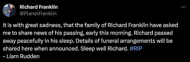 Die Nachricht wurde über Richards Social-Media-Account von Líam Rudden bestätigt, der den Beitrag im Namen seiner Familie teilte