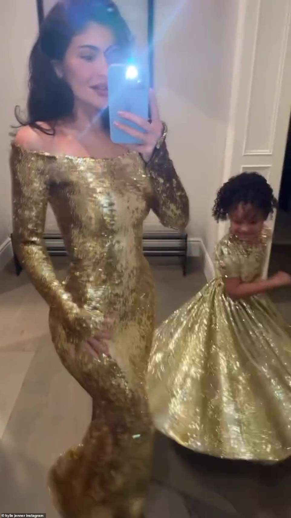 Kylie and her mini-me daughter Stormi stole the spotlight at the annual Kardashian-Jenner Christmas Eve soiree